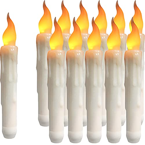 Teynewer Lot de 12 bougies LED sans flamme à piles pour mariage, anniversaire, église, décoration de fête, jaune chaud, diamètre 2 x 16 cm Cover