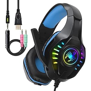 SVYHUOK Pro Gaming Headset for PC PS4 Xbox One Surround Sound Over-Ear Headphones with Mic LED Light Bass Surround Soft Memory Earmuffs for Computer Laptop Switch Games Kid’s Boy’s Teen’s Gifts
