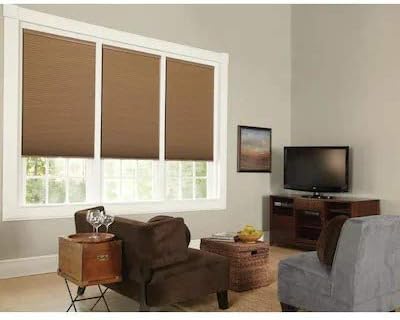 Multiple Allen + Roth Blackout Cordless Cellular Shades installed in a living room