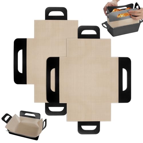 Upgraded Loaf Pan Liners with 4 Handles 2 PCS Reusable Silicone Bread Sling Bread Sourdough Baking Mat Non-Stick & Easy to Clean Best Fits 9x5 or 1.5lb Loaf Pans Black