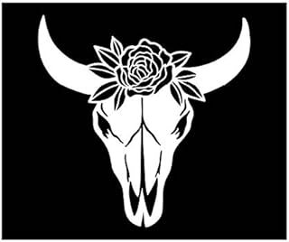 Cow Skull Floral Vinyl Decal | White | Made in USA by Foxtail Decals | for Car Windows, Tablets, Laptops, Water Bottles, e...