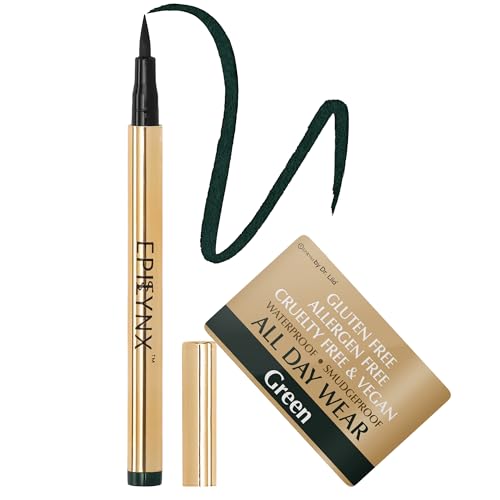 Liquid Eyeliner - Hypoallergenic Eyeliner with Fine Brush Tip, Long-Lasting Waterproof Eye Liner - Cruelty-Free, Vegan, Hypoallergenic, Gluten-Free, Smooth Application Liquid Eye Liner, Green 2mL