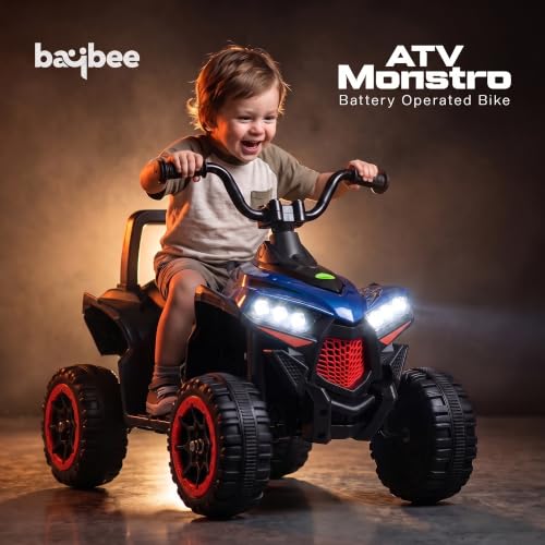 Image of Baybee Monstro Baby Electric Bike for Kids | Rechargeable Balance Bikes with LED Lights, USB, Music & Backrest | Beach ATV Dirt Bikes | 6V Battery Operated Kids Bike for 2-5 Years Boys Girls (Blue)