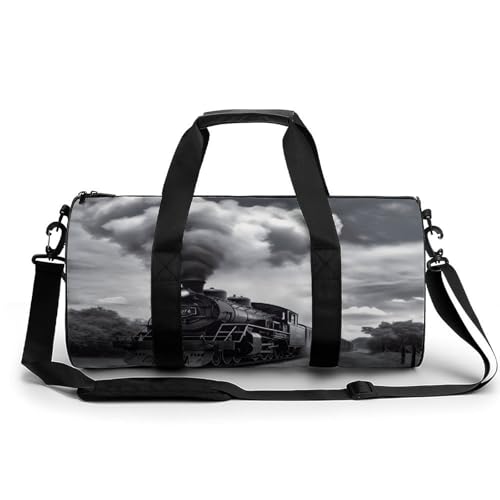 Gym Bag For Women Men Lightweight Steam Train Clouds Print Duffel Bag Personalized Travel Bags For Travel Sports