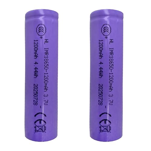 valuoso 2Pack 3.7V 1200mAh ICR 4.44wh Lithium li-ion Rechargeable Battery for LED Flashlight, Headlamps, Doorbells, RC Cars (Button Top,67mm*18mm)