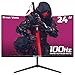 24 Inch Curved Monitor, Full HD 1080P, 100Hz Refresh Rate, 99% sRGB, 3-Side Ultra-Slim Bezel, Blue Light Filter, HDMI VGA Inputs, for Home Office Dorm and game