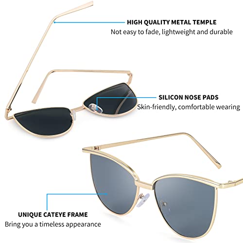 FEISEDY Women Vintage Cat Eye Square Sunglasses Delicate Metal Frame Trendy Eyewear B23064