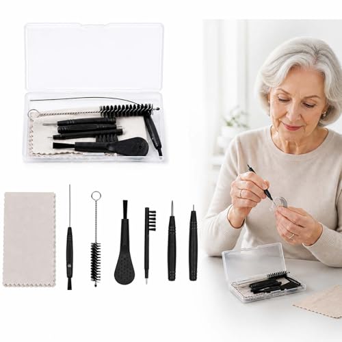 Kit Complet de Nettoyage pour Prothèses Auditives - Outils Professionnels avec Brosses, Tournevis, Nettoyeur de Tube, Chiffon en Microfibre et Sac de...