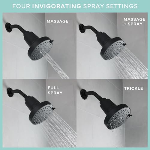 Image of SEVENTY 4-Setting Filtered Shower Head with Shower Filter in Matte Black - Helps Reduce Chlorine and Impurities for Healthier Hair, Skin and Scalp, Easy to Install (Model 12157)
