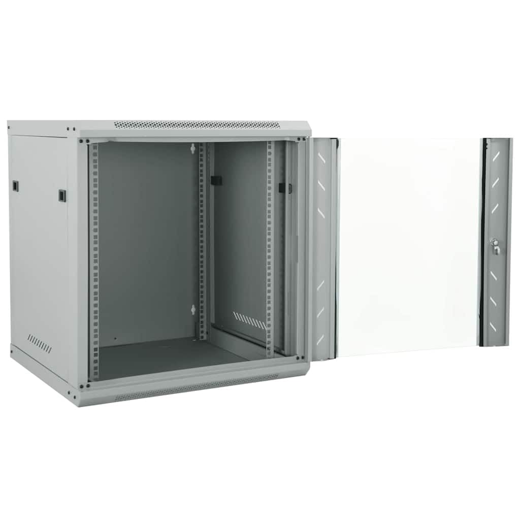 Armadio da parete per rete 60 x 60 x 65 cm, armadio server in acciaio con anta in vetro, montaggio a parete per attrezzature informatiche, grigio
