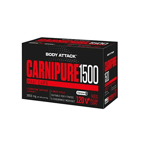 Body Attack Carnipure™ 1500, 120 Kapseln - patentiertes, reines & hochdosiertes L-Carnitin, Maxi Caps, Laborgeprüfte Premium-Qualität, Made in Germany