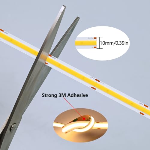 Image of GOMING 24V Super Bright COB LED Strip Warm White 3000K 16.4ft(5M) 621LM /FT | 14.5W /M CRI 93+ High Density 480LEDs /M IP20 Not Waterproof LED Tape Lights for DIY Home Decor(Power Supply not Included)