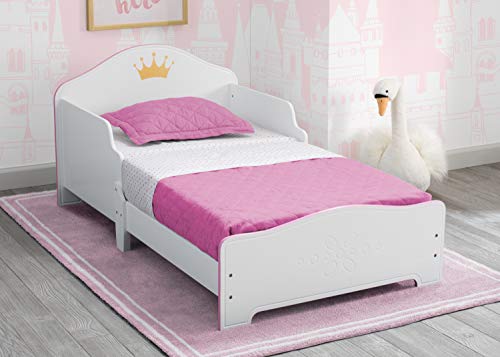 Delta Children Princess Crown Wood Toddler Bed - Greenguard Gold Certified, White/Pink #TOP1