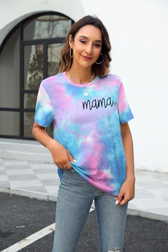 Mama Shirt Women Tie Dye Mom Life Tshirts Mama Letter Printed Shirts Mama Gift Casual Short Sleeve Tops4