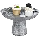 MyGift Rustic Galvanized Metal Pedestal Cake Stand with Fluted Corrugated Design, 11 Inch Round...