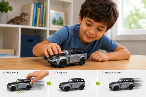 Image of Braintastic Model Diecast Car Toy Vehicle Pull Back Friction with Openable Doors Light & Music Toys for Kids Age 3+ Years (Range Rover Small Grey)