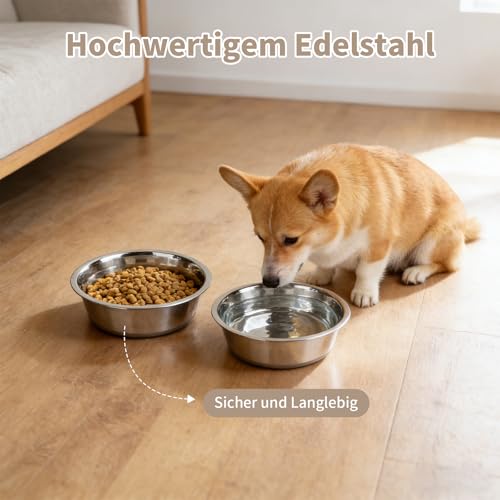 Hundenapf Edelstahl, 2 Stück 900ml Futternapf Hund Napfset, Trinknapf Fressnapf Hund mit Rutschfester Silikonbasis, Hundenapf Kleine Mittelgroße Grosse Hunde Wassernapf