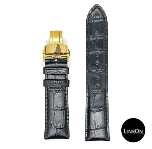Image of Lineon 22mm Half Padded Premium Leather Mens Watch Strap with ButterFly Lock For Branded Watches Tool and Pins Include