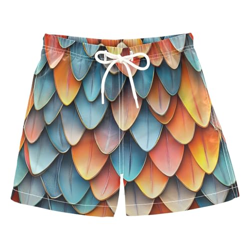 Boys Quick Dry Swim Trunks with Pockets Colorful Skin Dragon Scales Beach Shorts for Kids, Toddler Swimsuit Boy