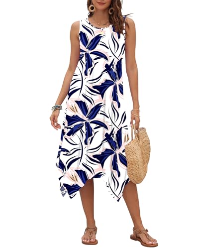 Image of AUSELILY Women's Summer Dresses Casual Sleeveless Midi Tank Beach Dress | Women's Asymmetrical Hem Sundress with Side Pockets, Great for Beach, Vacation & Daily Wear