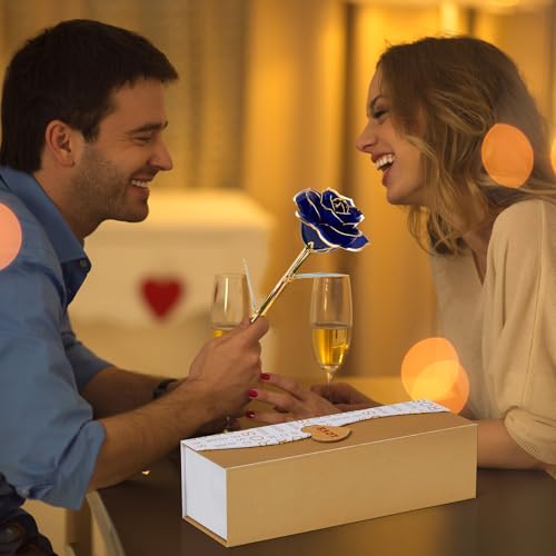Image of Mikasol Gold Dipped Real 24K Forever Preserved Rose, 1 Pack Infinity Flower Decor Hand Dipped Romantic Gift for Women in Her Wife Girlfriend Birthday Anniversary Valentines Mothers Day Christmas(Blue)