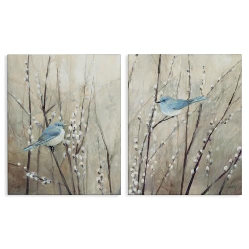 Stupell Industries Peaceful Perched Blue Birds Animal Nature Painting, Canvas, 16 x 20