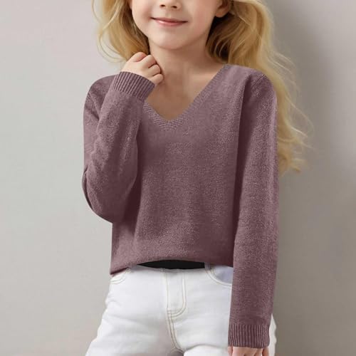 Girls Long Sleeve V Neck Sweaters Lightweight Long Sleeve Soft Knit Pullover Tops Kids Fall Winter Loose Fit Outfits2