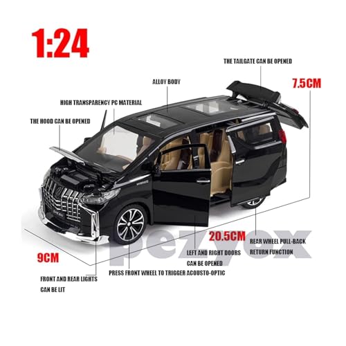 Image of Toyota Alphard MPV 1:24 Big Size Diecast Scale Model Alloy Metal Pull Back Toy car for Kids with Openable Doors & Light, Music Toy Vehicle for Kids (Black)