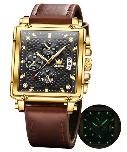 Image of OLEVS Watches for Men Quartz Chronograph Leather Fashion Dress Watch Date Waterproof Luminous Casual Square Business Wrist Watches