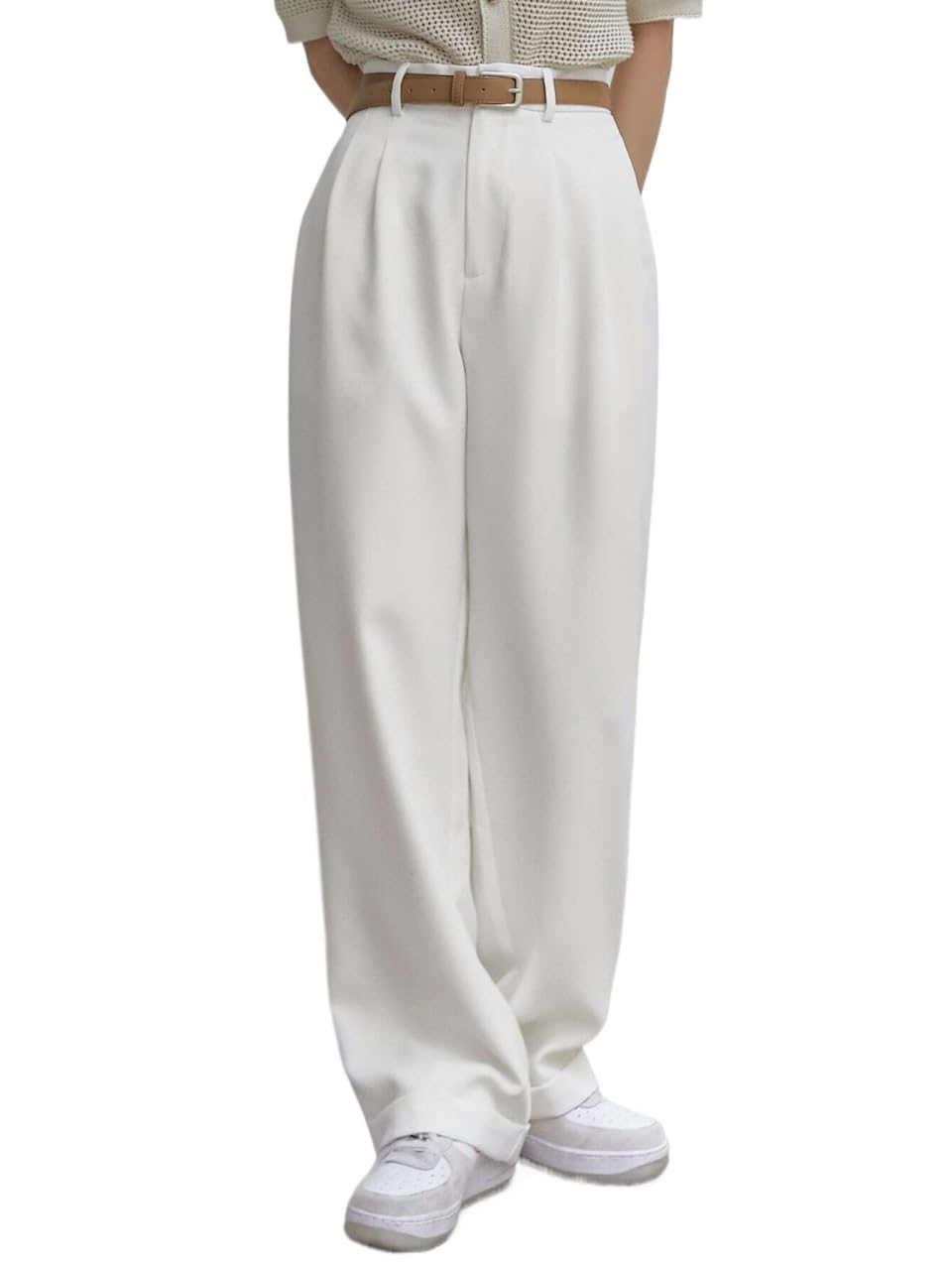 EFJONE Trousers Pants for Women Fall Trendy High Waist Fold Pleated Suit Pants Without Belt Fashion Suit Pants