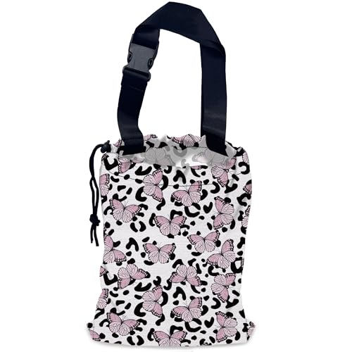 Image of Butterfly Car Garbage Bag,Leopard Waterproof Small Car Trash Bag Hanging Back of Seat,Drawstring Hanging Car Trash Bag with Adjustable Buckle for Car Accessories