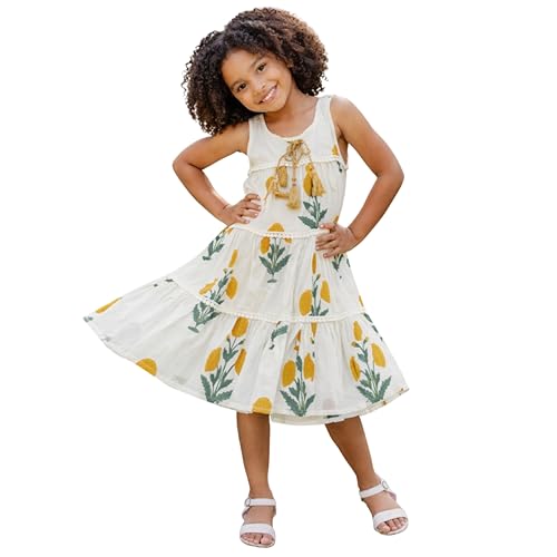 Image of The Magic Wand Kids Girls Casual Dresses, Knee Length Singlet Strap Fit & Flared Cotton Once Piece Stylish Frocks fo rBeach Summer Season Vacation