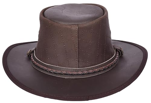 Chapeau de cowboy australien cuir véritable anti vent mentonnière HLG341 - 2