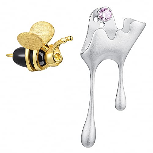Regalo para Navidad JIANGYUYAN S925 Pendientes de plata esterlina Abejas y miel de goteo Pendientes asimétricos de botón Joyas para mujeres y niñas.(Silver-Style1) Cover