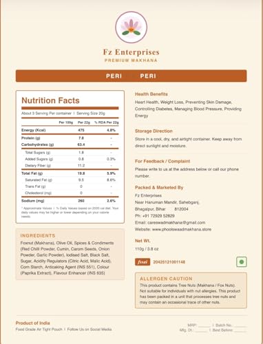 Image of PHOOL SWAAD Peri Peri Roasted Makhana Zesty Spicy Fox Nuts 110GM