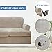 CUCRAF T Cushion Sofa Cover 3 Piece Loveseat Slipcovers, Soft Thick Velvet Couch Cover for Living Room, Washable High Stretch Furniture Protector with 2 Cushion Sofas Slipcover (Medium, Khaki)