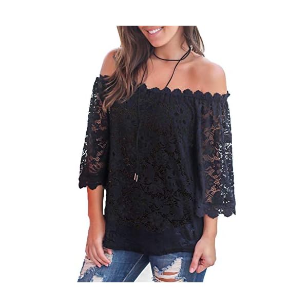 MIHOLL-Womens-Lace-Off-Shoulder-Tops-Casual-Loose-Blouse-Shirts MIHOLL Women's Lace Off Shoulder Tops Casual Loose Blouse Shirts (Black, X-Large)