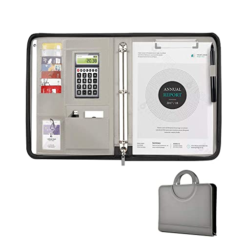 Atailorbird Padfolio,Magnetic Handle Pu Leather Zippered Portfolio With 3 Ring Binder Document Organizer For Business Interview Office,Gray #TOP15