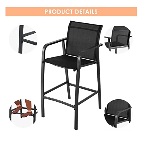 Jbdda 2Pcs Patio Bar Stool High Back Bar Stool With Foot And Arms Black #TOP4