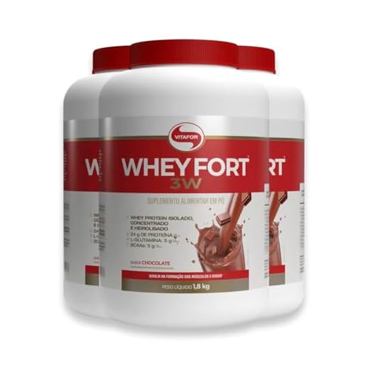 Kit 3 Whey Fort 3W Vitafor Chocolate 1800g