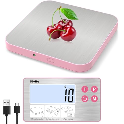 Separate Digital Kitchen Scale, [15kg/1g] Diyife 4 High Precision Sensors Rechargeable Magnetic Weighing Scales, Food Scale with Stainless Steel Platform, Tare, Fit for Baking, Coffee, Cooking, Pink