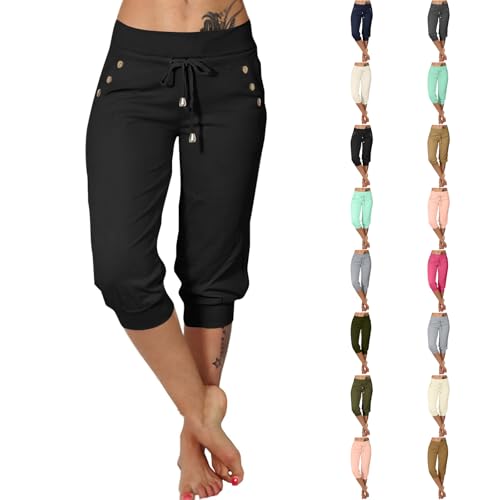 Capri Pants for Women Drawstring High Waisted Lightweight Golf Joggers Athletic Workout Capri Leggings with Pcokets Lightweight Yoga Capris with Pockets Cinch Bottom Baggy Sweatpants for Women