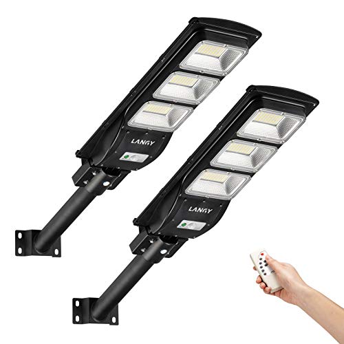 Top Brands 2 Pack 90 W Led Solar Street Lights Outdoor,180 LED High Lumes W/Light Control &PIR Motion Sensor, Dusk to Dawn Security Led Street Light Solar Powered for Square,Yard, Garden,Basketball Court-LANGY…