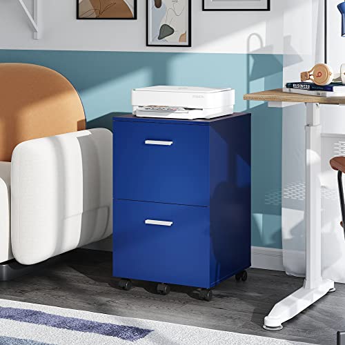 Devaise 2 Drawer File Cabinet, Mobile Printer Stand, Wood Filing Cabinet Fits A4 Or Letter Size For Home Office, Blue #TOP1
