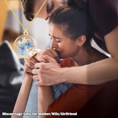 Image of Miscarriage Gifts for Mothers, Forget Me Not Pressed Flowers Necklace, Baby Loss Grief Sympathy Gift for Women, Child Loss Memorial Gifts Jewelry