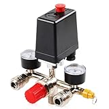 Druckregler Kompressor 220V mit Druckschalter, 2 Manometer, Sicherheitsventil & 2 Kupplungen, Luftkompressor Druckminderer mit 1/2'' Außengewinde, Ersatzteil für Druckluft Kompressor Steuerung