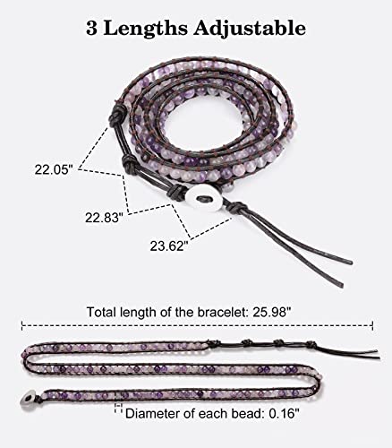 Emibele Amethyst Bracelet For Women Girls, Bohemian Style Layered Leather Wrap Bracelet, Handmade Gemstone Beaded Crystal Healing Bracelets Jewerly Gift For Mothers Day, Purple #TOP4