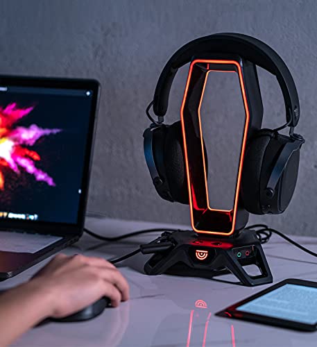 Trusyo Audio The Portal Usb 3.0 Headset Stand With Dual Rgb Lights, 3 Usb Charger Ports, A Headphone Holder For Wired Or Wireless Headphones, Great For Gaming Stations. A Gaming Accessory. #TOP1