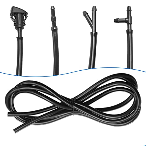 2 Pack Premium Front Windshield Washer Nozzles Kit By Weuaste, 2 Meter Windshield Washer Hose With 4 Pcs Hose Connectors, Washer Spray Jet Kit Fit For Chrysler, Dodge, For Oem #: 4805742Ab, 5116079Aa #TOP3
