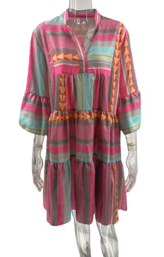 Image of Summer Shirt Dress for Women Long Sleeve Floral Printed Button Down Mini Dresses